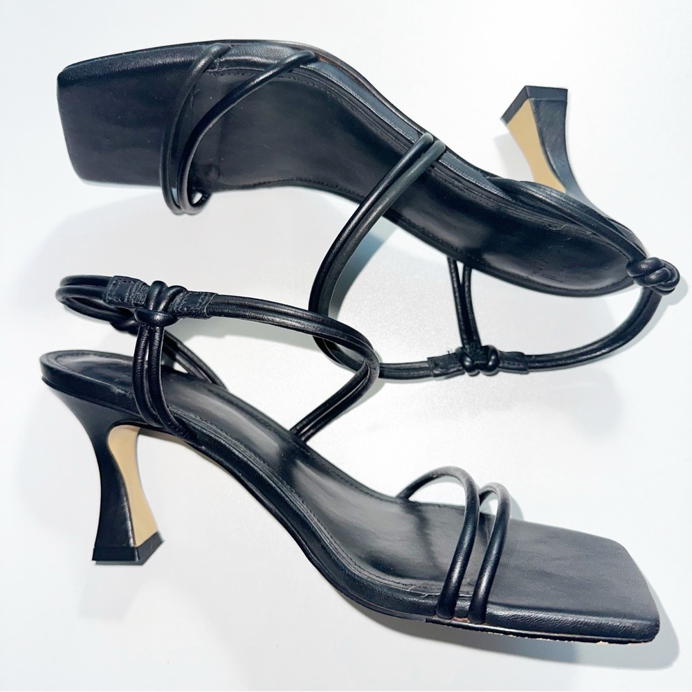 Marc Fisher Black Strappy Square Toe Kitten Heels